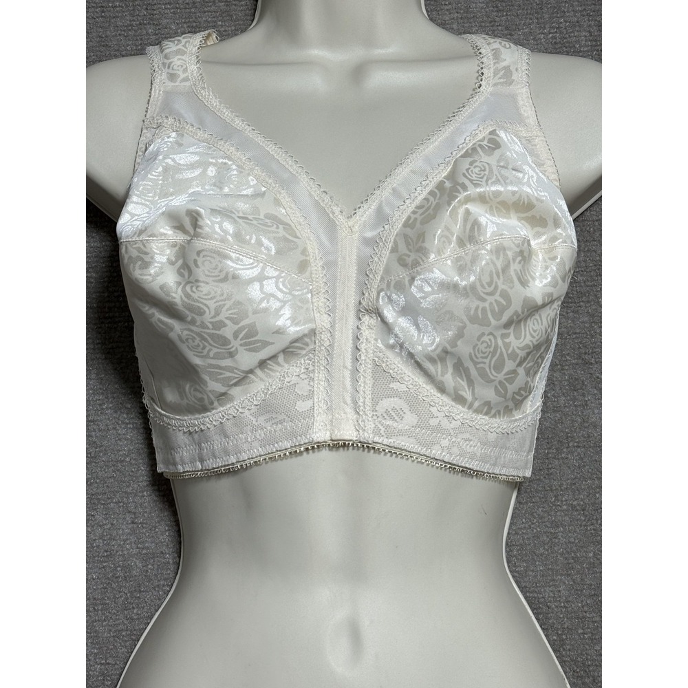 Playtex Bra Womens 38D White Wireless Full Coverage Floral Jacquard Supportive